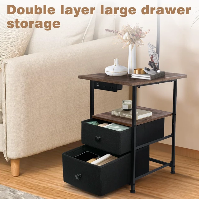 Alt view image 2 of 6 - Floor Lamp with Table & 2 Drawers, End Table with Lamp, Natural Wood | Charging Station with USB, Type-C & AC Outlet; 9W LED Bulb with 3 Color Temperatures for Bedroom, Living Room & Home Office