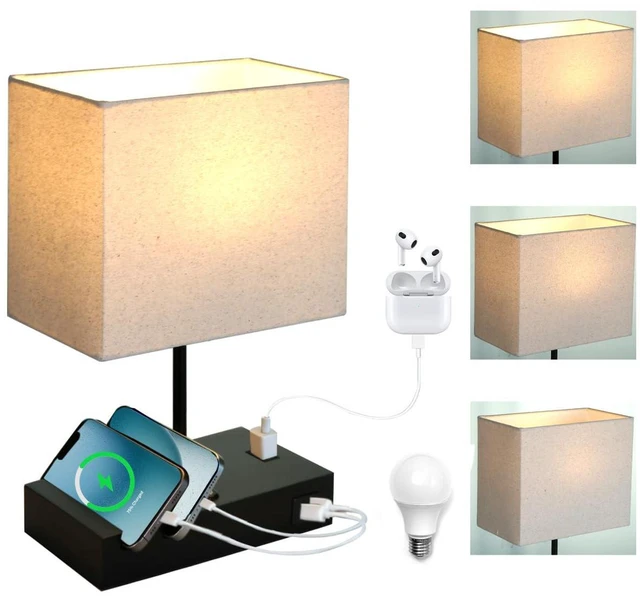 Main image of Touch Nightstand Lamp with USB C Port for Bedroom, Bedside Lamps with Charging Station, Small Table Lamp with Charging Outlets and Phone Stands Bulb Included (Black)