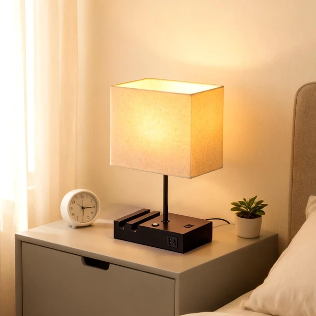 Alt view image 3 of 7 - Touch Nightstand Lamp with USB C Port for Bedroom, Bedside Lamps with Charging Station, Small Table Lamp with Charging Outlets and Phone Stands Bulb Included (Black)