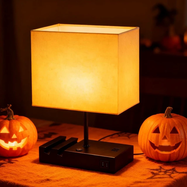 Alt view image 2 of 7 - Touch Nightstand Lamp with USB C Port for Bedroom, Bedside Lamps with Charging Station, Small Table Lamp with Charging Outlets and Phone Stands Bulb Included (Black)