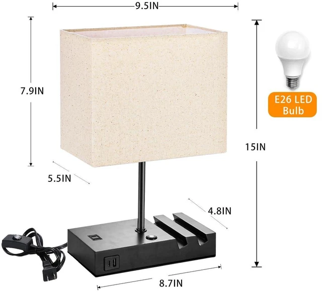 Alt view image 6 of 7 - Touch Nightstand Lamp with USB C Port for Bedroom, Bedside Lamps with Charging Station, Small Table Lamp with Charging Outlets and Phone Stands Bulb Included (Black)