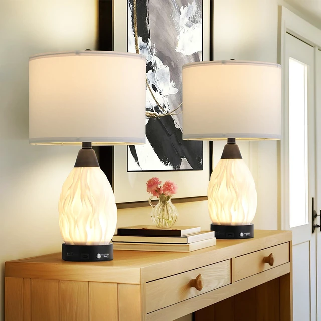 Main image of 22''Touch Control Table Lamps Set of 2,Stepless Dimmable Bedside Lamps with USB Charging Ports, Black and Cream Living Room End Nightstand Table Lamps with Linen Lampshade, LED Bulbs Included