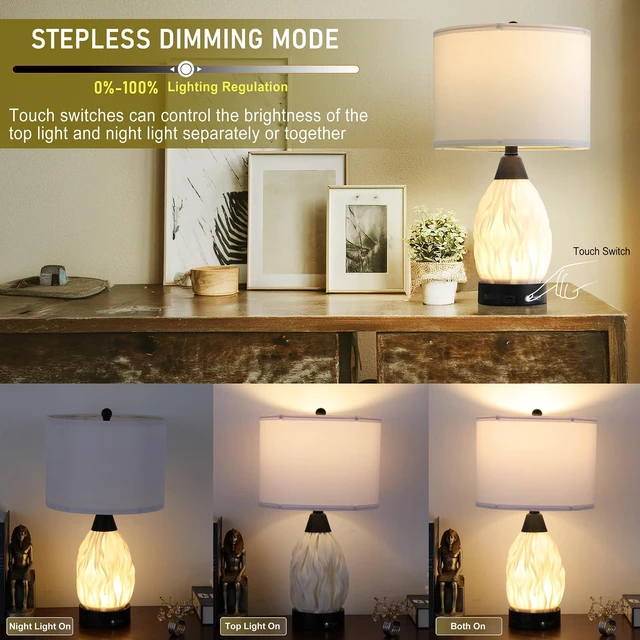 Alt view image 2 of 7 - 22''Touch Control Table Lamps Set of 2,Stepless Dimmable Bedside Lamps with USB Charging Ports, Black and Cream Living Room End Nightstand Table Lamps with Linen Lampshade, LED Bulbs Included