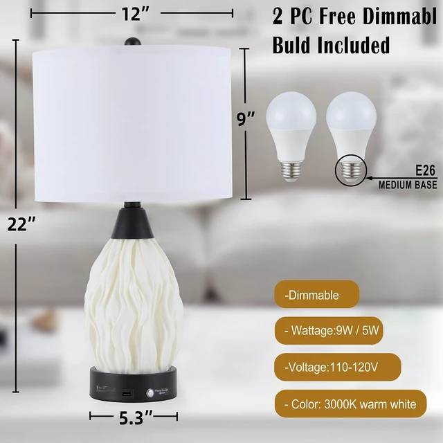 Alt view image 4 of 7 - 22''Touch Control Table Lamps Set of 2,Stepless Dimmable Bedside Lamps with USB Charging Ports, Black and Cream Living Room End Nightstand Table Lamps with Linen Lampshade, LED Bulbs Included