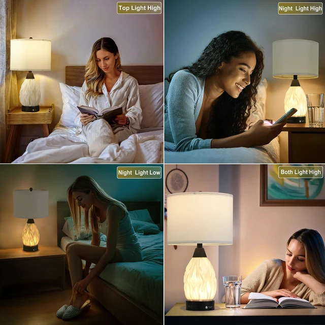 Alt view image 6 of 7 - 22''Touch Control Table Lamps Set of 2,Stepless Dimmable Bedside Lamps with USB Charging Ports, Black and Cream Living Room End Nightstand Table Lamps with Linen Lampshade, LED Bulbs Included