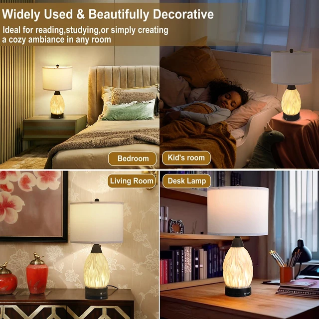 Alt view image 7 of 7 - 22''Touch Control Table Lamps Set of 2,Stepless Dimmable Bedside Lamps with USB Charging Ports, Black and Cream Living Room End Nightstand Table Lamps with Linen Lampshade, LED Bulbs Included