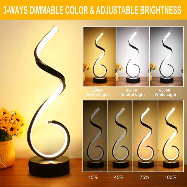 Alt view image 3 of 7 - Modern Spiral LED Table Lamp Set of 2, 10W Touch Control Table Lamp with USB Charging Ports, Dimmable 3 Color Modes Bedside Nightstand Desk Lamp Light for Bedroom, Living Room, Office -Black