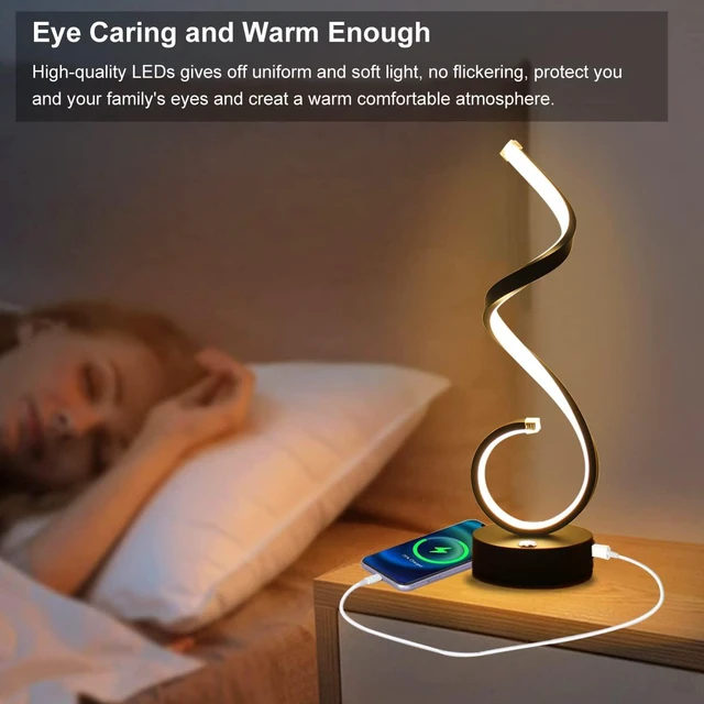 Alt view image 5 of 7 - Modern Spiral LED Table Lamp Set of 2, 10W Touch Control Table Lamp with USB Charging Ports, Dimmable 3 Color Modes Bedside Nightstand Desk Lamp Light for Bedroom, Living Room, Office -Black
