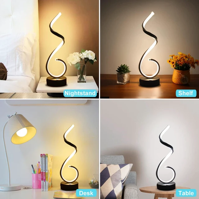 Alt view image 7 of 7 - Modern Spiral LED Table Lamp Set of 2, 10W Touch Control Table Lamp with USB Charging Ports, Dimmable 3 Color Modes Bedside Nightstand Desk Lamp Light for Bedroom, Living Room, Office -Black