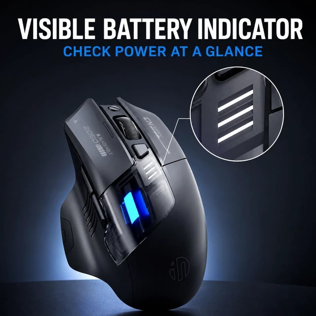 Alt view image 7 of 7 - A9 V2 Explorer Wireless Gaming Mouse, 12800 DPI Silent Mouse | Tri-Mode 2.4G/Type-C Wired/Bluetooth Rechargeable Computer Mouse RGB Light, Visible Battery Indicator, for Laptop/PC/Computer