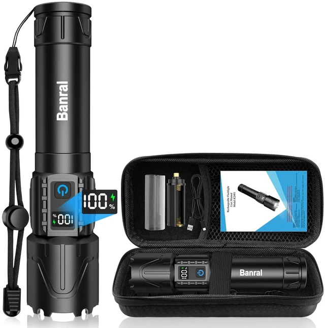Main image of Tactical Flashlight Super Bright High Lumens Rechargeable LED Flash Light | 5000ft Beam, 5000mah, 20H Long Lasting, USB C Charging, Zoomable 5 Modes, Waterproof for Camping Hiking Emergency Men Gift