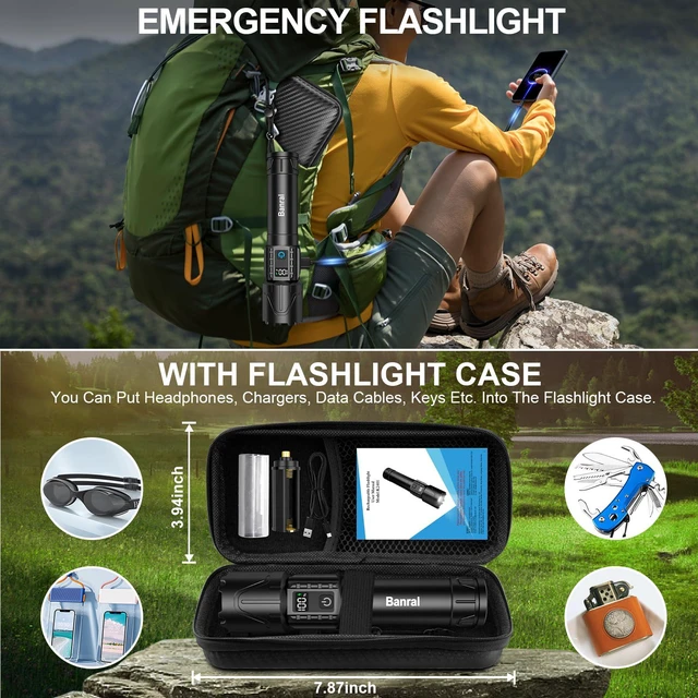 Alt view image 6 of 7 - Tactical Flashlight Super Bright High Lumens Rechargeable LED Flash Light | 5000ft Beam, 5000mah, 20H Long Lasting, USB C Charging, Zoomable 5 Modes, Waterproof for Camping Hiking Emergency Men Gift