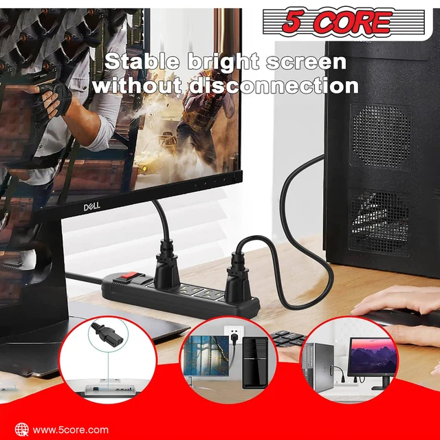 Alt view image 6 of 7 - 6 Feet 3 Prong Replacement AC Wall Power Cord for LCD Computer Monitor Premium Quality Copper Wire PC 1002