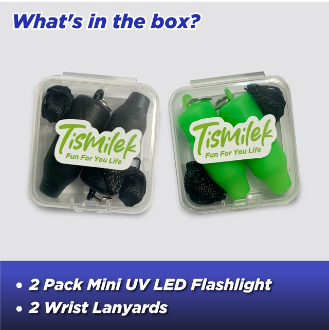 Alt view image 4 of 6 - 2 Pack Mini Eye-Protecting UV LED Keychain Flashlight with Wrist Strap, Small Black Light Pen for Detections, Mini UV Light for Gel Nails, Samll Blacklight Pen, Green Color