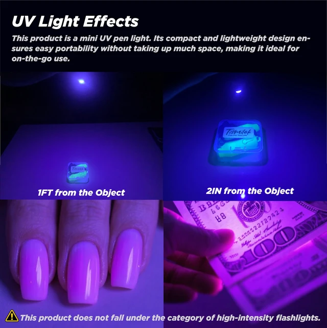 Alt view image 5 of 6 - 2 Pack Mini Eye-Protecting UV LED Keychain Flashlight with Wrist Strap, Small Black Light Pen for Detections, Mini UV Light for Gel Nails, Samll Blacklight Pen, Green Color