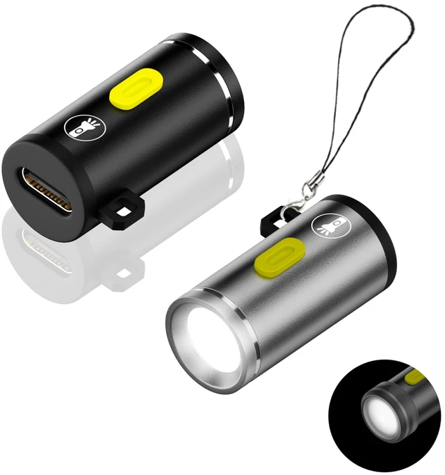 Main image of USB C Mini Glare Torch USB Type C Emergency Llluminated Lamp, 5V 1W, Aluminium Alloy, Shell with Keychain Lanyard, for Camping Outdoor, 2Pcs