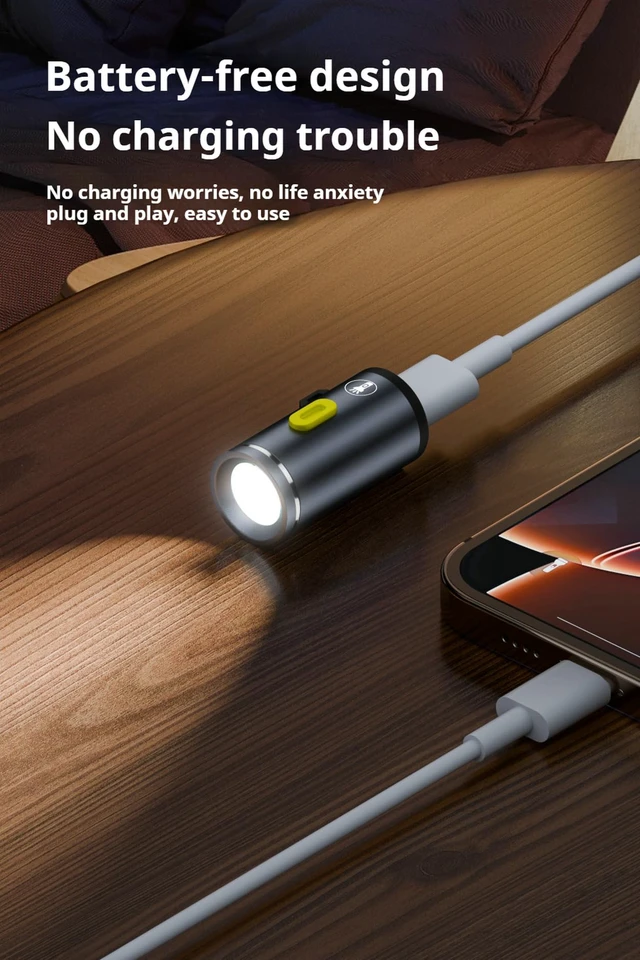 Alt view image 3 of 7 - USB C Mini Glare Torch USB Type C Emergency Llluminated Lamp, 5V 1W, Aluminium Alloy, Shell with Keychain Lanyard, for Camping Outdoor, 2Pcs