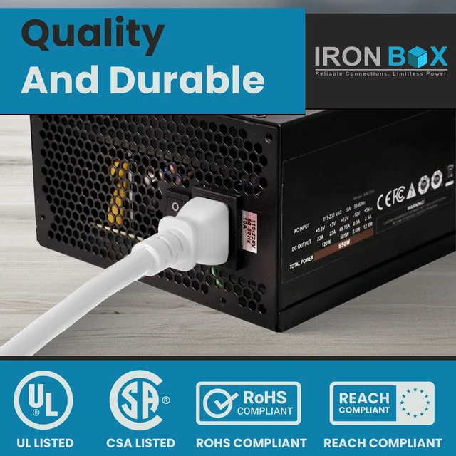 Alt view image 7 of 7 - Electric - Heavy-Duty 5-15P to C13 Power Cord - 3 Prong 15A 125V 14/3 SJT PC Cable - Cord for Computer, Monitor, Subwoofer, Amplifier - Cable for Power Supply - (Black 3 Foot)