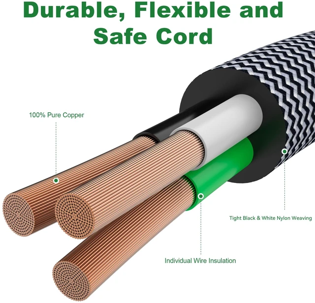 Alt view image 2 of 6 - 6FT Computer Power Cord (1 Pack), 3 Prong Nylon Braided Replacement Power Cable, NEMA 5-15P to IEC13, 18AWG, 10A 110V-300V(MAX), AC Power Cord for TV, Monitor, Appliance, Desktop, Scanner, Printer