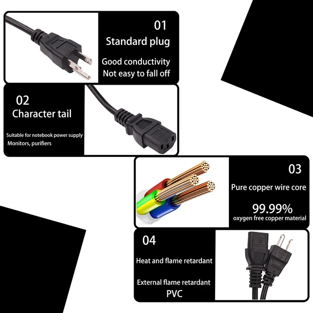 Alt view image 2 of 6 - C13 Power Cord Replacement for Epson, Optoma, ViewSonic, NEC Projector and TV Computer Monitor -18 AWG, 3 Prong Plug, 6 FT