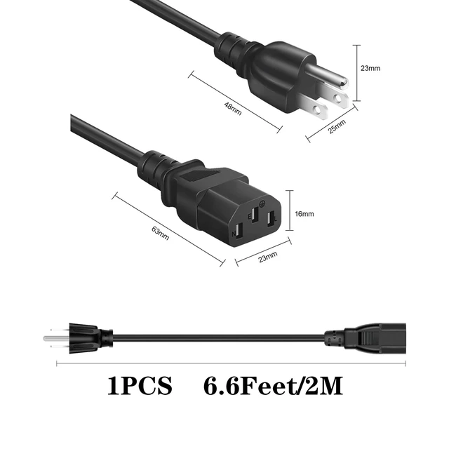 Alt view image 4 of 6 - C13 Power Cord Replacement for Epson, Optoma, ViewSonic, NEC Projector and TV Computer Monitor -18 AWG, 3 Prong Plug, 6 FT