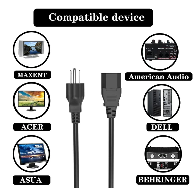 Alt view image 6 of 6 - C13 Power Cord Replacement for Epson, Optoma, ViewSonic, NEC Projector and TV Computer Monitor -18 AWG, 3 Prong Plug, 6 FT