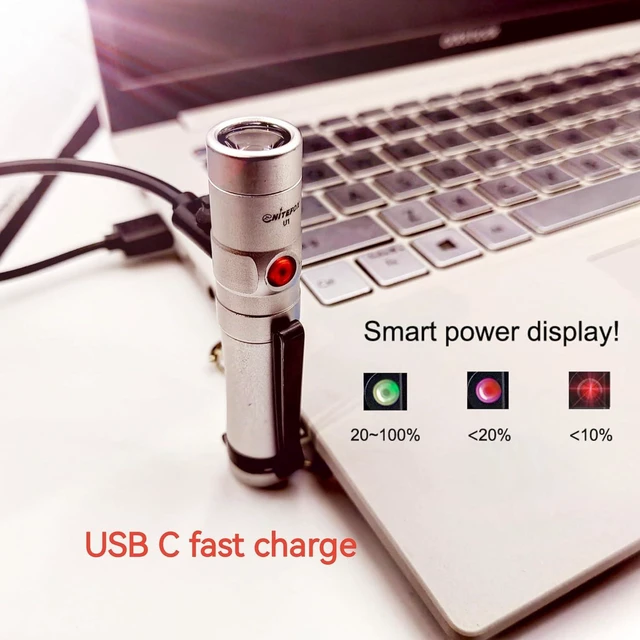 Alt view image 3 of 6 - Mini Rechargeable Keychain Flashlight USB C Bright Key Light Portable Pocket Flashlight for EDC,Dog Walking, Hiking,Camping,Emergency(Silver)