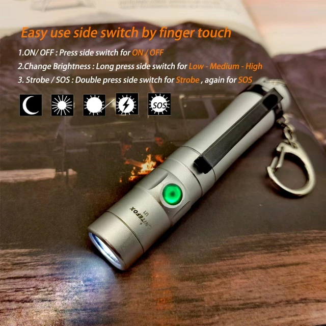 Alt view image 2 of 6 - Mini Rechargeable Keychain Flashlight USB C Bright Key Light Portable Pocket Flashlight for EDC,Dog Walking, Hiking,Camping,Emergency(Silver)