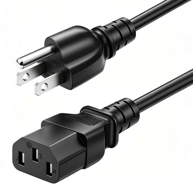 Main image of 6 Feet Universal 3 Prong AC Power Cord, Replacement Power Cable for PC, Monitor, TV, Printer, Desktop Computer