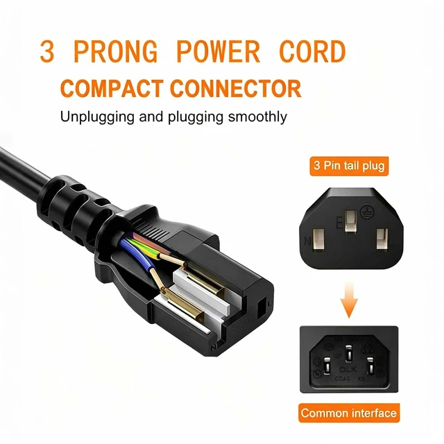 Alt view image 4 of 6 - 6 Feet Universal 3 Prong AC Power Cord, Replacement Power Cable for PC, Monitor, TV, Printer, Desktop Computer
