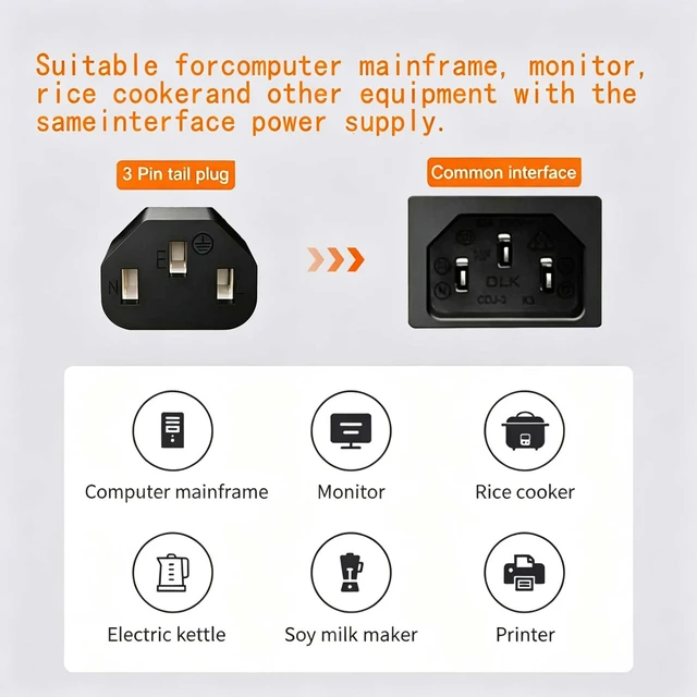 Alt view image 2 of 6 - 6 Feet Universal 3 Prong AC Power Cord, Replacement Power Cable for PC, Monitor, TV, Printer, Desktop Computer