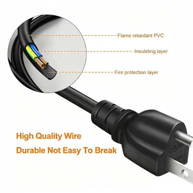 Alt view image 3 of 6 - 6 Feet Universal 3 Prong AC Power Cord, Replacement Power Cable for PC, Monitor, TV, Printer, Desktop Computer