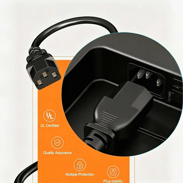Alt view image 5 of 6 - 6 Feet Universal 3 Prong AC Power Cord, Replacement Power Cable for PC, Monitor, TV, Printer, Desktop Computer