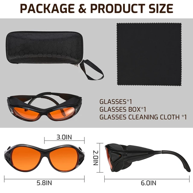 Alt view image 7 of 7 - Professional UV Light Safety Glasses for 90nm-490nm wavelength UV lamps, UVC protective glasses, blocking blue light , Anti-Fatigue Anti Glare, shatterproof, anti-scratch and anti-fog, orange lenses