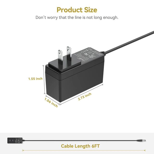 Alt view image 3 of 7 - UL Listed 6FT Long Cable AC Adapter Charger Replacement for Rally 7471 Portable 8 in 1 Power Source Jump Starter Charger Power Supply Cord