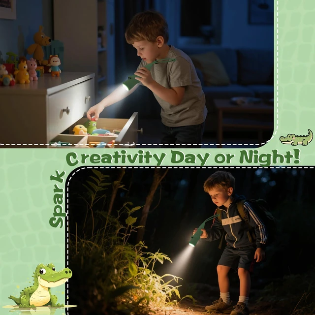 Alt view image 5 of 7 - Kids Silicone Flashlight, Dimmable Flashlight for Toddlers Kids Boys Girls, Rechargeable Hanging Night Light for Camping, Night Walks and Home Use, Fun Animal Themed Portable Torch