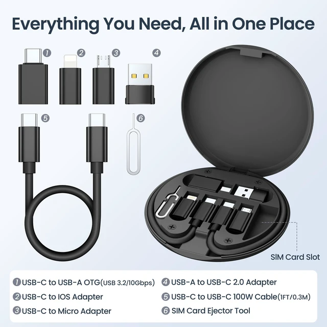 Alt view image 2 of 6 - USB C Charger Adapter Cable Kit,USB 3.2 OTG,USBC to Micro Converter | 6 in 1 Multi Travel Set with 1Ft 100W Charging Cord,Type C to iOS Adaptor Box,Portable Card Storage,Eject Pin,Data Transfer