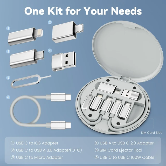 Alt view image 2 of 7 - Multi USB C Adapter Cable Kit,Travel USB to USBC Adapter Set | (6 in 1) Portable Travel Case,1FT 100W Charging Cord,USB3.2 OTG,USBC to iOS Micro Converter for iPhone 17 Pro Max,Samsung S25