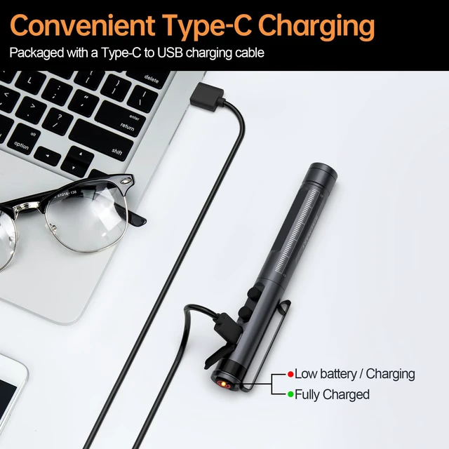 Alt view image 2 of 7 - Rechargeable Pen Light for Nurses LED Medical PenLight | Warm/White Light, Stepless Dimming, Aluminum Alloy, Metal Pocket Clip, Integrated Pupil Gauge & Ruler, First Aid Accessories