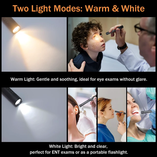 Alt view image 4 of 7 - Rechargeable Pen Light for Nurses LED Medical PenLight | Warm/White Light, Stepless Dimming, Aluminum Alloy, Metal Pocket Clip, Integrated Pupil Gauge & Ruler, First Aid Accessories