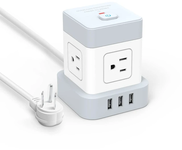 Main image of Cube Power Strip 5 FT, Flat Plug Extension Cord White, 3 USB | USB-A, Compact Cube, Travel Friendly, Fire-Resistant Shell, Overload Protection, 1250W, Smart IC Charging,