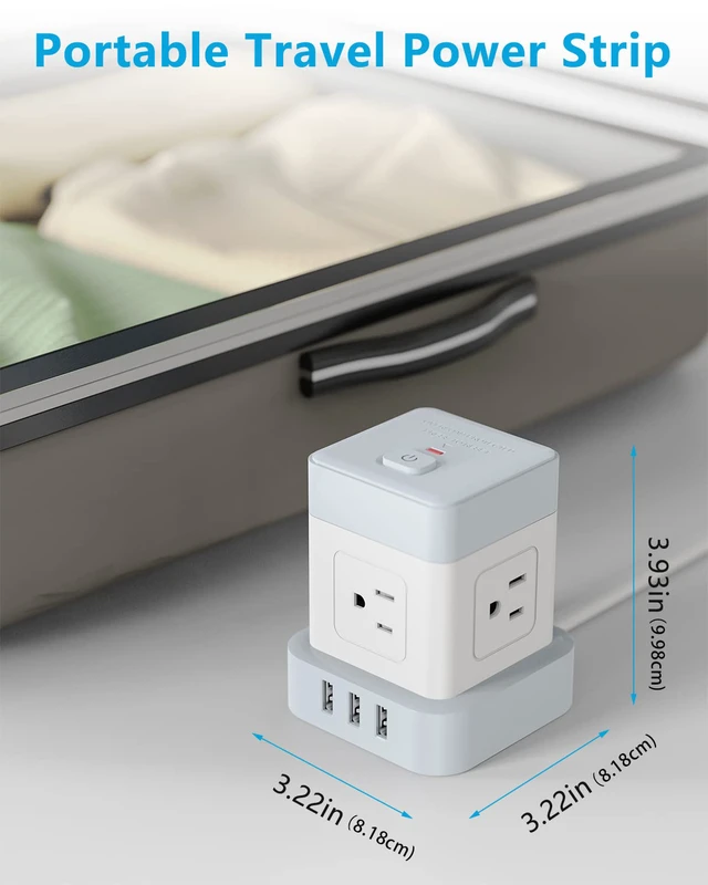 Alt view image 4 of 7 - Cube Power Strip 5 FT, Flat Plug Extension Cord White, 3 USB | USB-A, Compact Cube, Travel Friendly, Fire-Resistant Shell, Overload Protection, 1250W, Smart IC Charging,