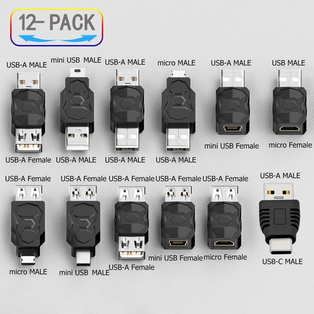 Alt view image 2 of 7 - USB 2.0 Adapter Set USB/Type C/Micro/Mini Male to Female Converter Connector (12 pcs)
