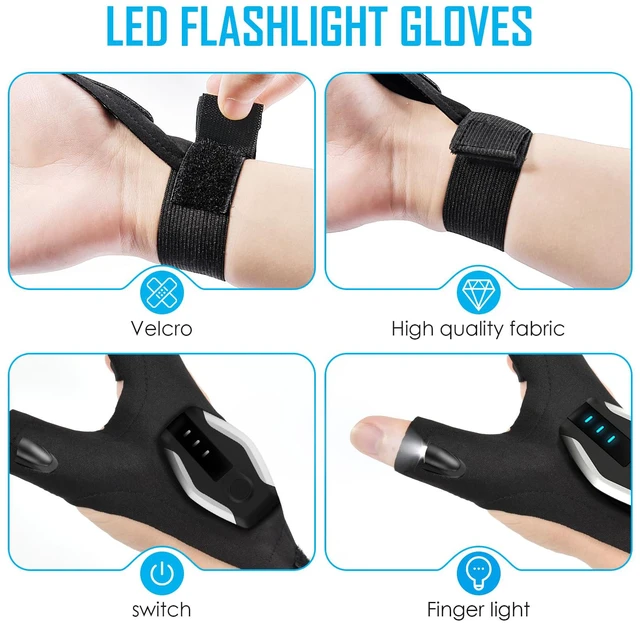 Alt view image 3 of 7 - Stocking Stuffers for Adults Men Rechargeable Flashlight Gloves | Anniversary Birthday Gifts for Men Dad Him, Gifts for Men Who Have Everything, LED Glove for Hunting Fishing Repairing Gadget