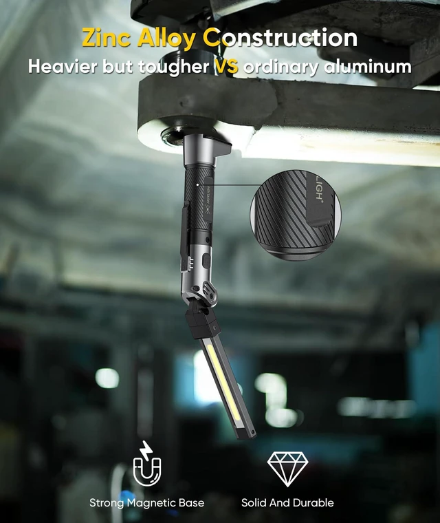 Alt view image 5 of 6 - Rechargeable Work Light - 1200 Lumens Magnetic Flashlight, 4000mAh Magnetic Work Light, 3 Lighting Modes Mechanic Light with Hooks for Car Repairing/Workshop/Inspection, 1 Pack