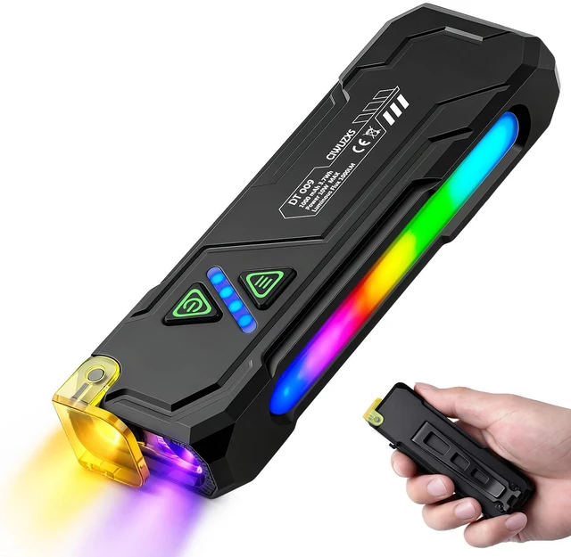 Main image of EDC Rechargeable Flat Flashlight 1000 Lumens White LED/UV/RGB Ambient Signaling Flashlights, Magnetic Clip on Pocket Light for Outdoors, Emergency, Working (1, Black, Compact)