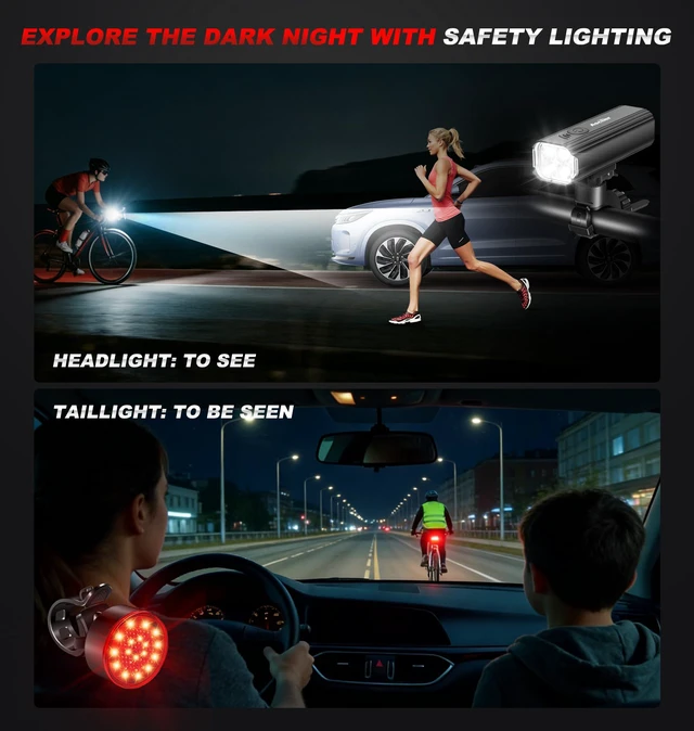 Alt view image 7 of 7 - 1000 Lumens Super Bright Bike Lights for Night Riding, Type-C USB Rechargeable Bike Light Front and Back, 4 Light Modes, Waterproof Bicycle Headlight & Rear Taillight for Road Commuter Cycling