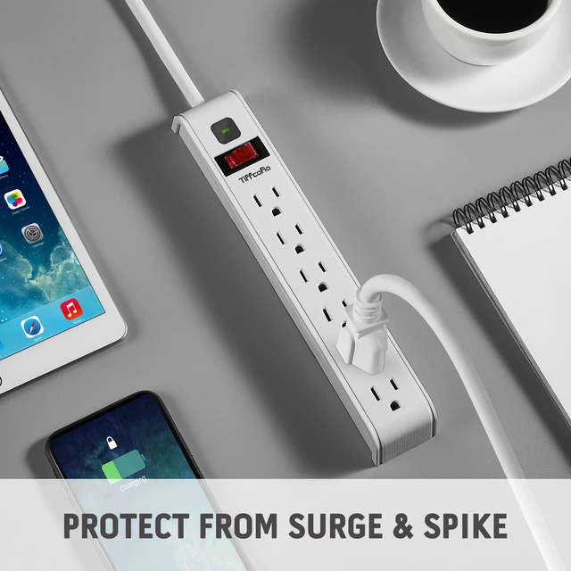 Alt view image 2 of 7 - Surge Protector Power Strip, 4 Feet Extension Cord, 600 Joules Surge Protection, Multiple Protection 6 Outlet Strip, 14 AWG Cord, 15A/1875W, ETL Listed, 2 Packs