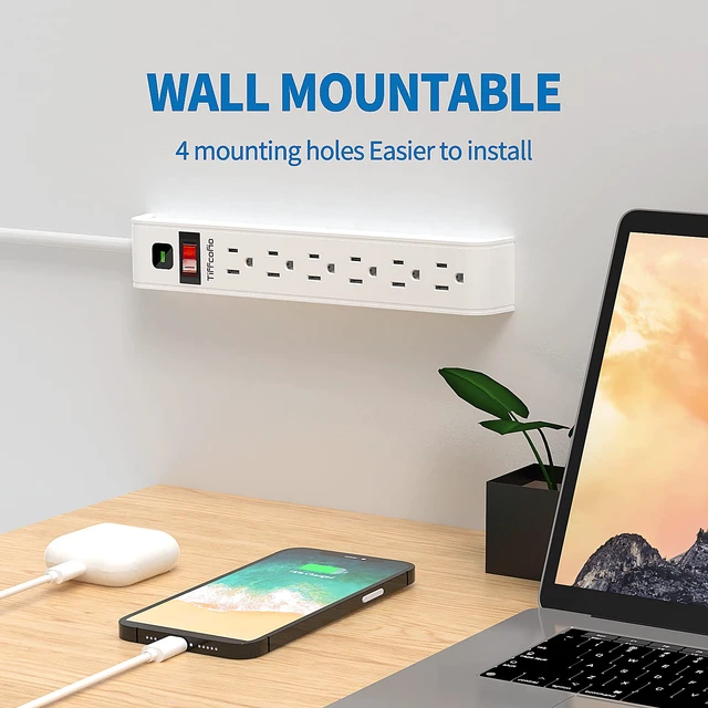 Alt view image 4 of 7 - Surge Protector Power Strip, 4 Feet Extension Cord, 600 Joules Surge Protection, Multiple Protection 6 Outlet Strip, 14 AWG Cord, 15A/1875W, ETL Listed, 2 Packs
