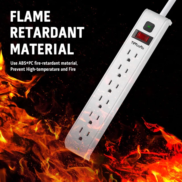 Alt view image 5 of 7 - Surge Protector Power Strip, 4 Feet Extension Cord, 600 Joules Surge Protection, Multiple Protection 6 Outlet Strip, 14 AWG Cord, 15A/1875W, ETL Listed, 2 Packs